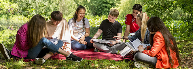 Padworth students studying under trees
