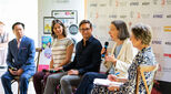 Keynote panel members in conversation at the Relocate Global Future of Work Festival