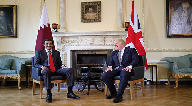 Number 10 PM Boris Johnson meets Amir of Qatar Tamim bin Hamad Al Thani