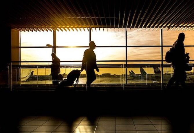 Shadowy image of airport transit lounge