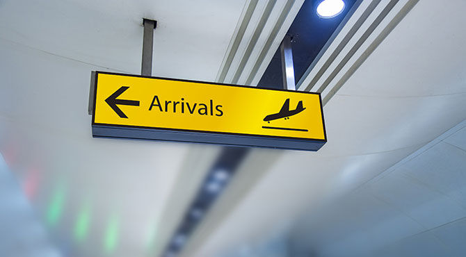 Arrivals sign at Heathrow airport