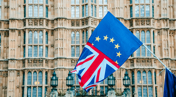 UK and EU flags flying