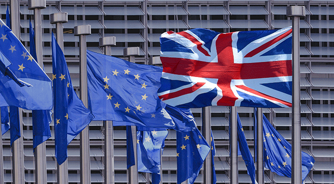 UK and EU flags flying