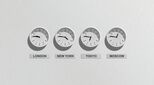 Images of bank of clocks telling time in major world cities