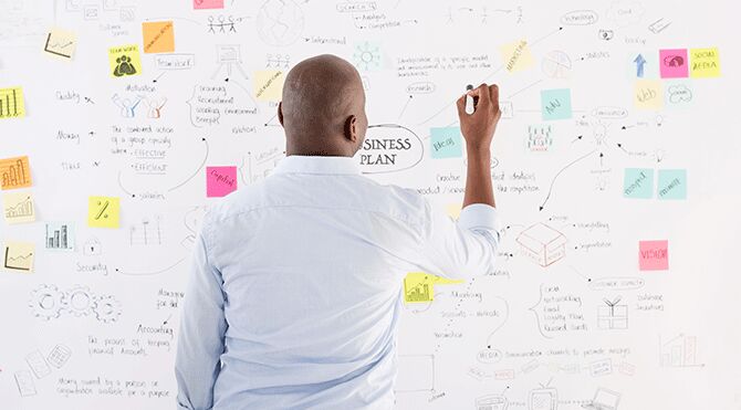 Business planning on a white board