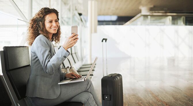 Businesswoman waits at airport