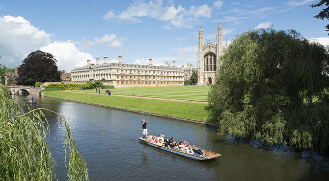 Students punting on the river at Cambridge University