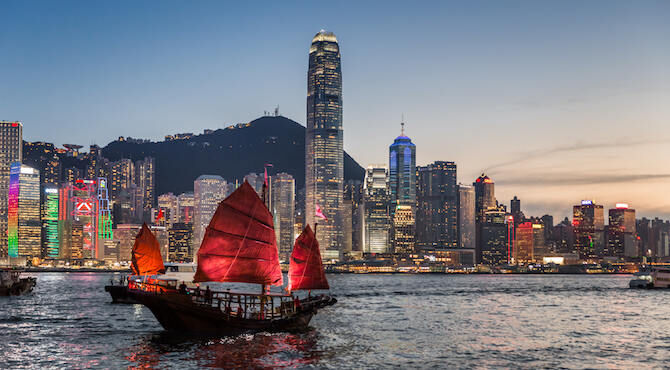 Scene of junk ship in China waterfront