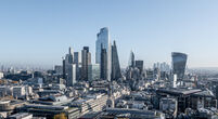 Clear Sky wide view of The City Looking East from St Pauls Cathedral