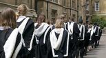 Graduands from Clare College Cambridge process to their graduation ceremony