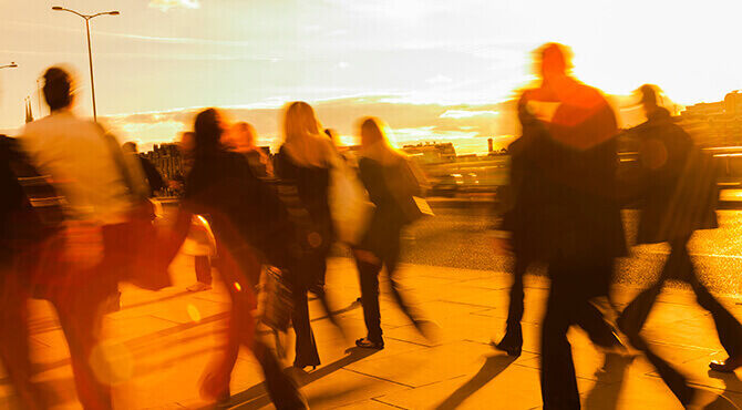 London commuters sunset
