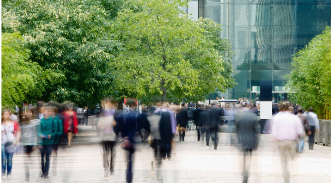 Commuters Walking in Financial District, Blurred motion