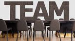 Boardroom table with team decal