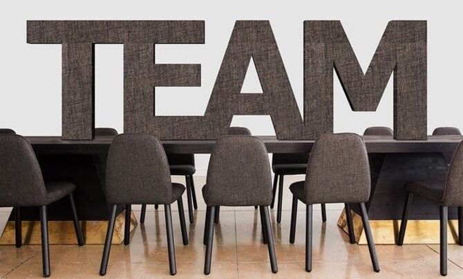 Boardroom table with team decal
