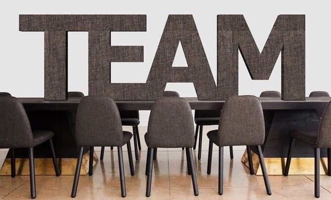 Boardroom table with team decal