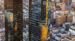 Skyline with the 155 meter high twin towers Deutsche Bank I and II in Frankfurt.