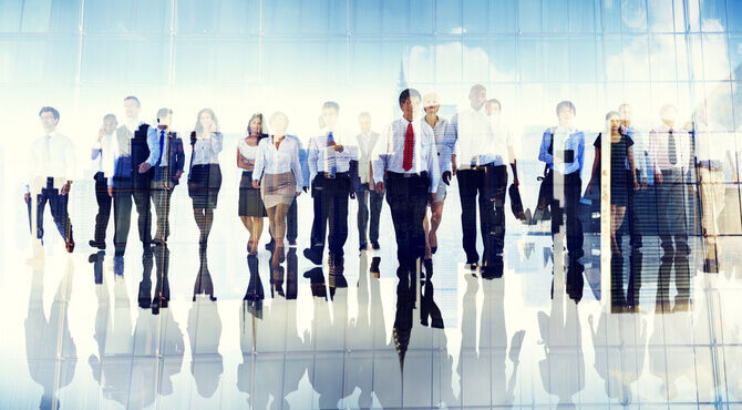 Abstract image of people against business background