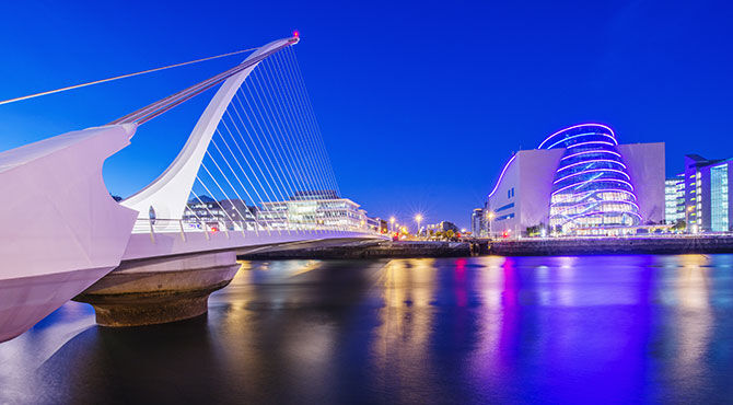 Dublin riverside at night