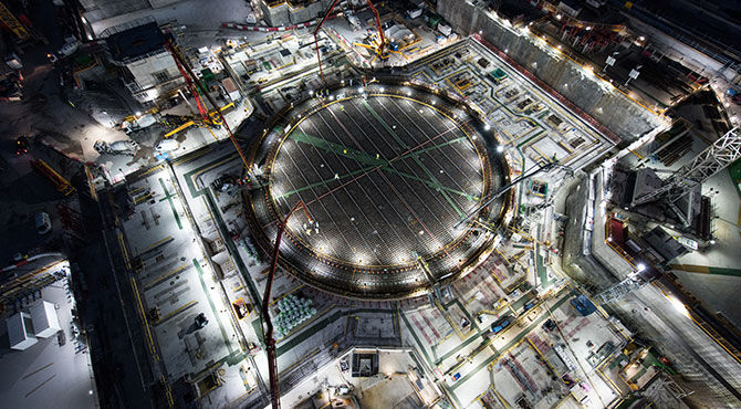 The final concrete pour for Unit 2 continued around the clock.