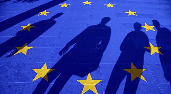 EU citizens shadow on EU flag