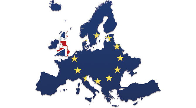 Illustrated map of the EU which accompanies an article about decreased UK job searches by EU nationals