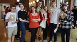 Head of Sixth Form, Helen Taylor, with some of the Upper Sixth opening their envelopes