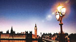 A photo illustration of the UK Houses of Parliament in evening light