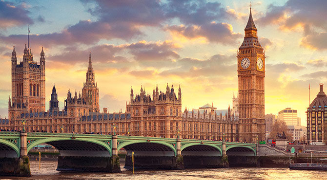 Photograph of the Houses of Parliament illustrates an article about Boris Johnson becoming prime minister