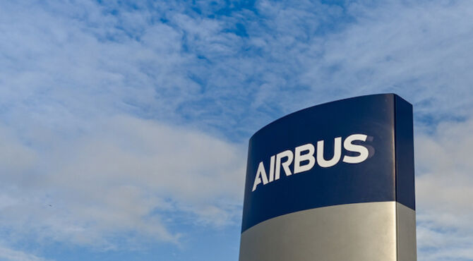 Broughton, Wales - March 2020: Sign outside one of the factory buildings at the Airbus plant at Broughton. The factory makes the wings for Airbus planes.