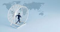 businessman-hamster-wheel-world-map-stock-image