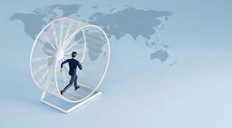 businessman-hamster-wheel-world-map-stock-image