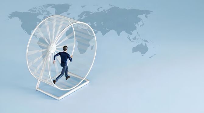 businessman-hamster-wheel-world-map-stock-image
