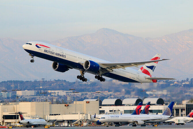 British Airways Boeing 777-300ER taking off at LAX Airport