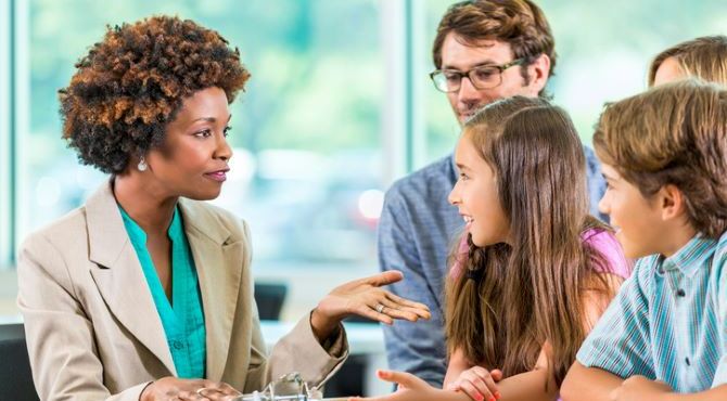 Parents meeting with children