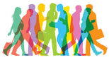Colourful business people walking