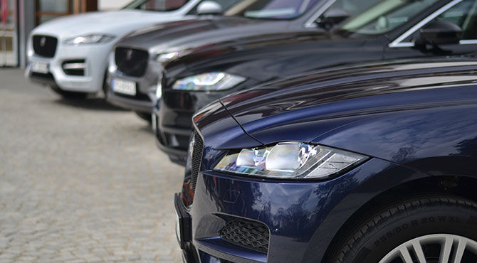 Jaguar Land Rover cars lined up