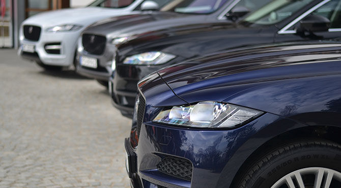 Jaguar Land Rover cars lined up
