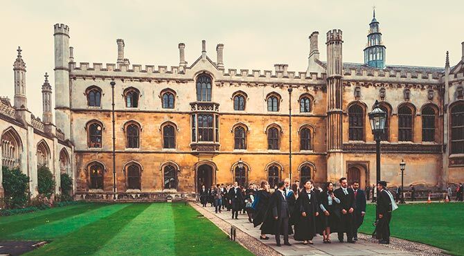 King's College Cambridge - photo of students and the building illustrating an article about Brexit and immigration for students