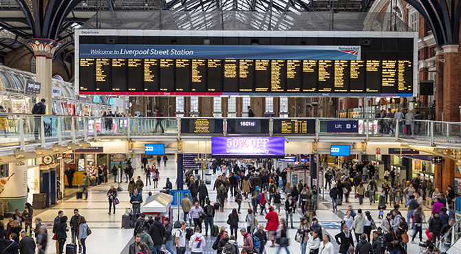 Crowd at rush hour at Liverpool Street Station, London