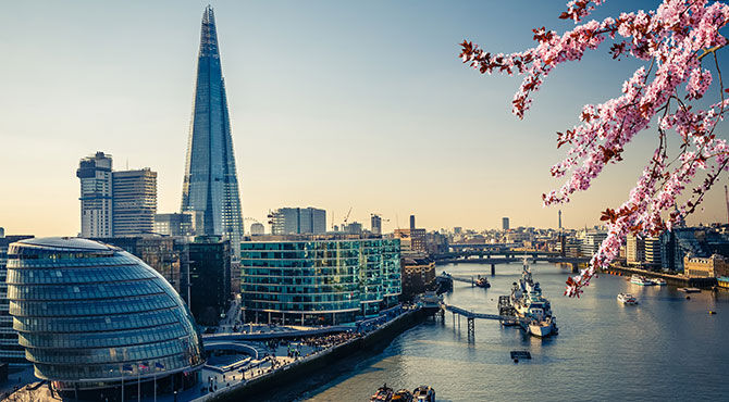 View of the Shard in London from the Thames