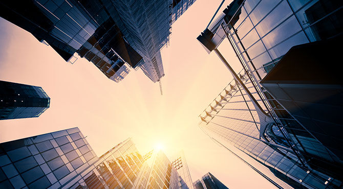 London financial district, looking upwards