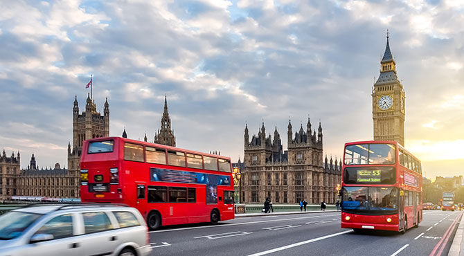 London busses and Houses of Parliament