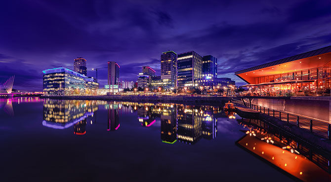 Manchester skyline at night