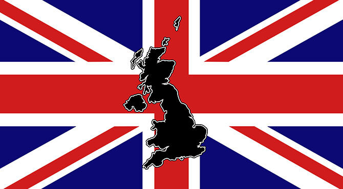 A map of the UK superimposed over a Union Jack flag