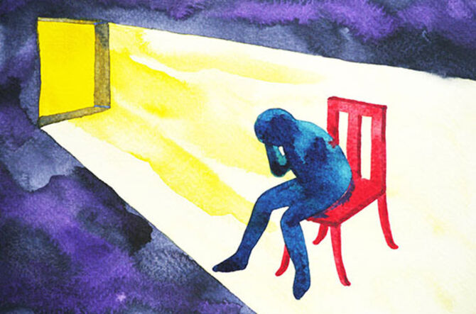 Watercolour illustration of a person on a chair to illustrate an article on the importance of taking employee mental health seriously