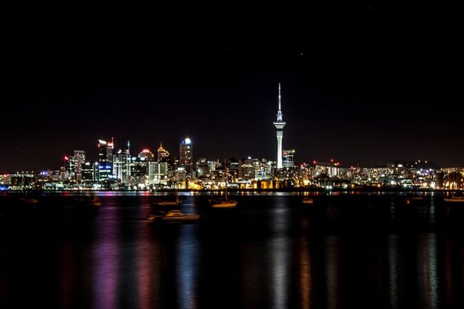 Auckland skyline and Sky Tower by night