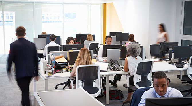 Workers busy in an office space