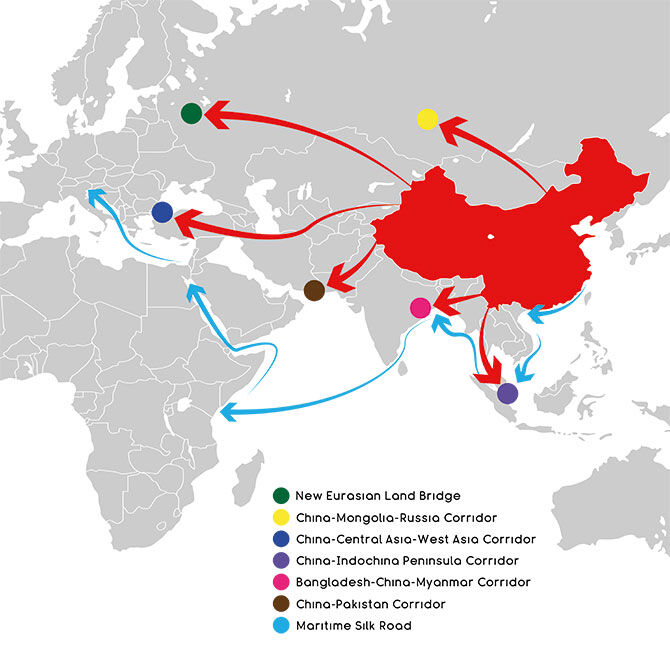 Map illustrating the Belt and Road Initiative