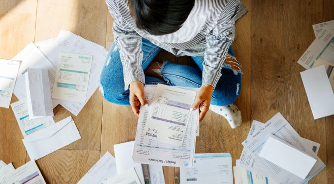 Person sorting through documents