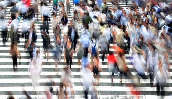 Busy pedestrian crossing